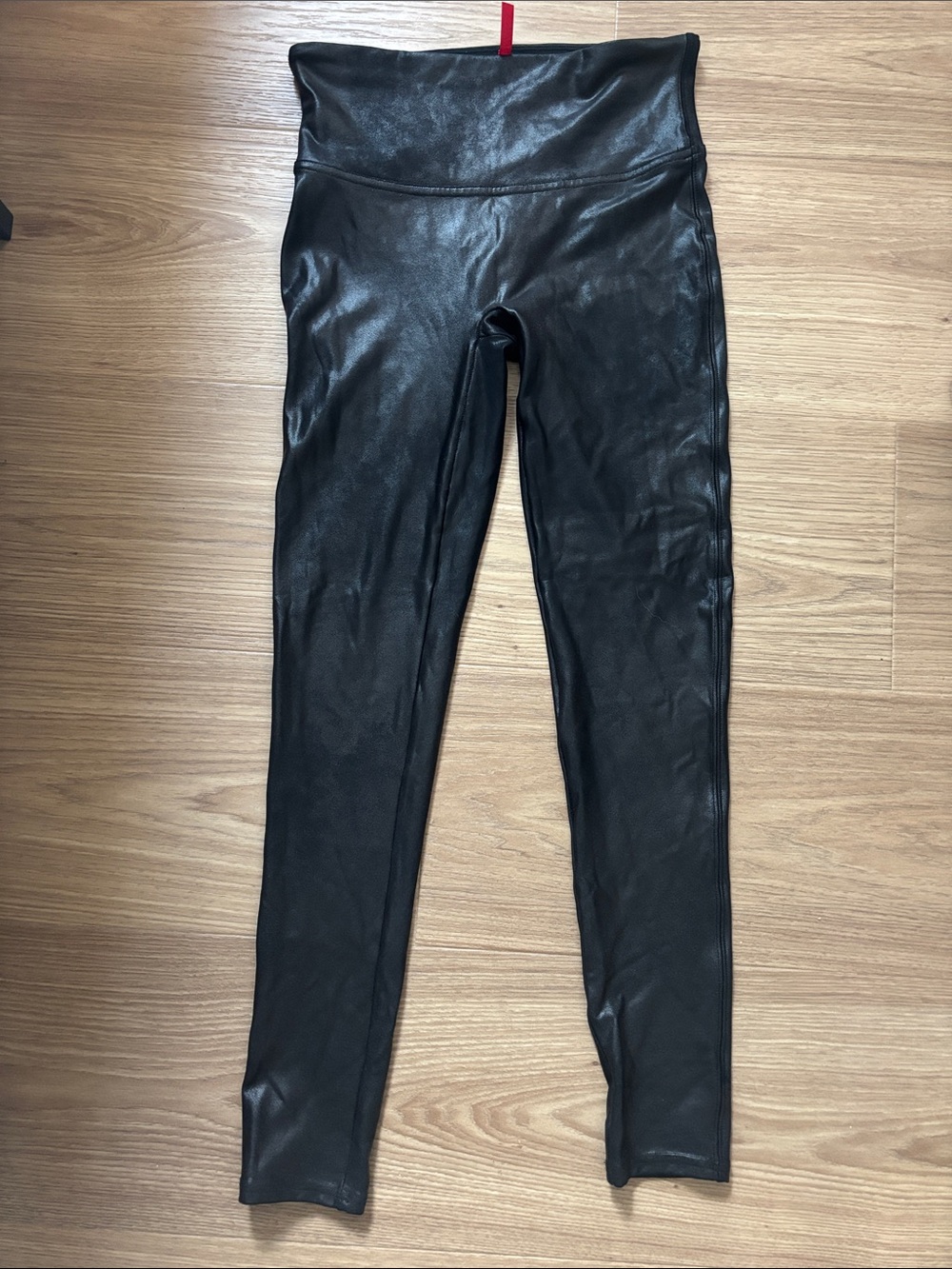 SPANX Black High-Waist Faux Leather Moto Leggings